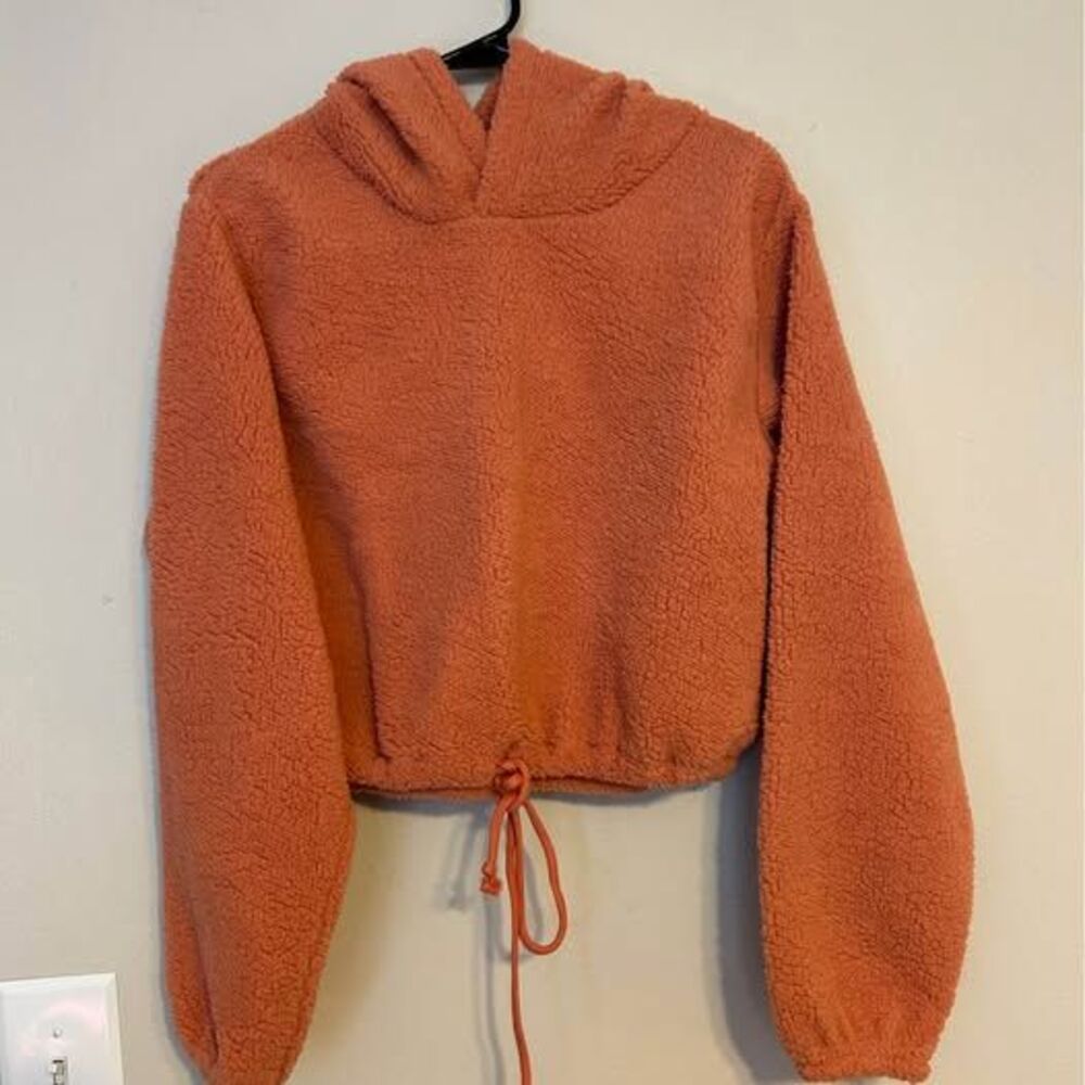 Wild Fable Women's L Coral Sherpa Fleece Cropped Hoodie Pullover NWT